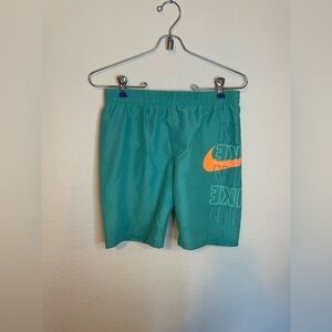 Nike youth, swim trunks, teal, and orange